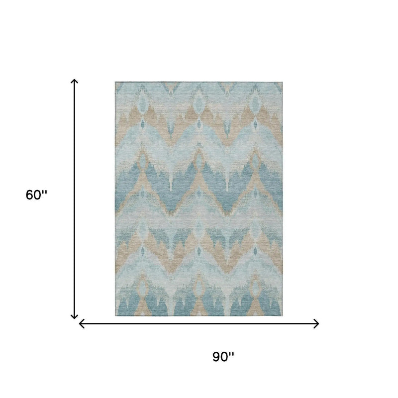 5' X 8' Sky Blue And Blue Abstract Washable Indoor Outdoor Area Rug Homeroots Outdoor