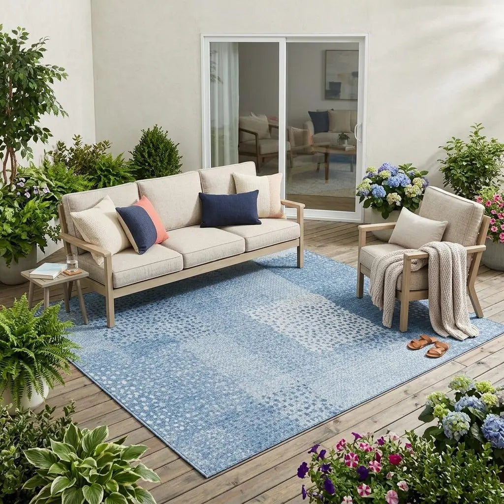 5' X 8' Sky Blue And Blue Abstract Washable Indoor Outdoor Area Rug Homeroots Outdoor