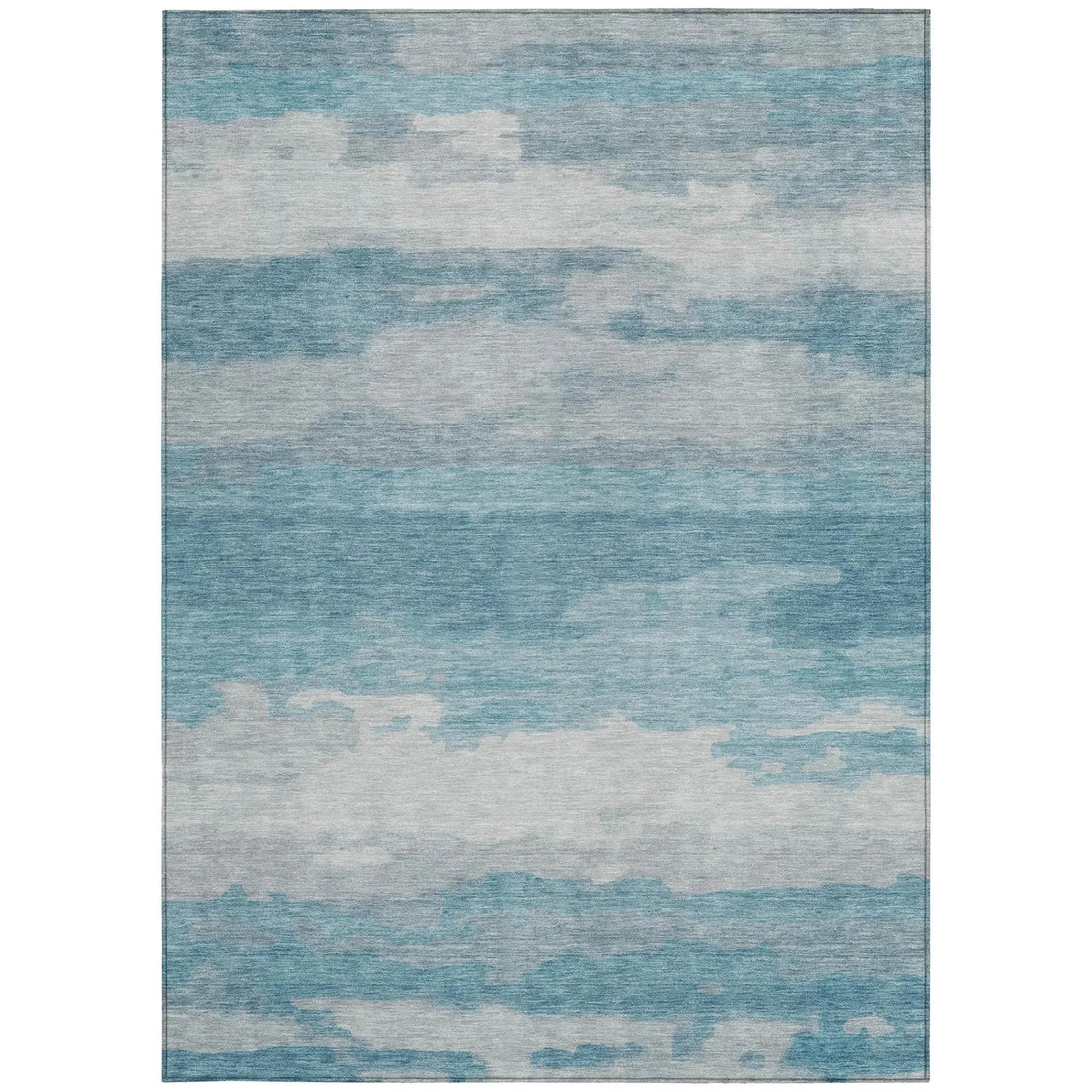 5' X 8' Sky Blue And Blue Abstract Washable Indoor Outdoor Area Rug Homeroots Outdoor