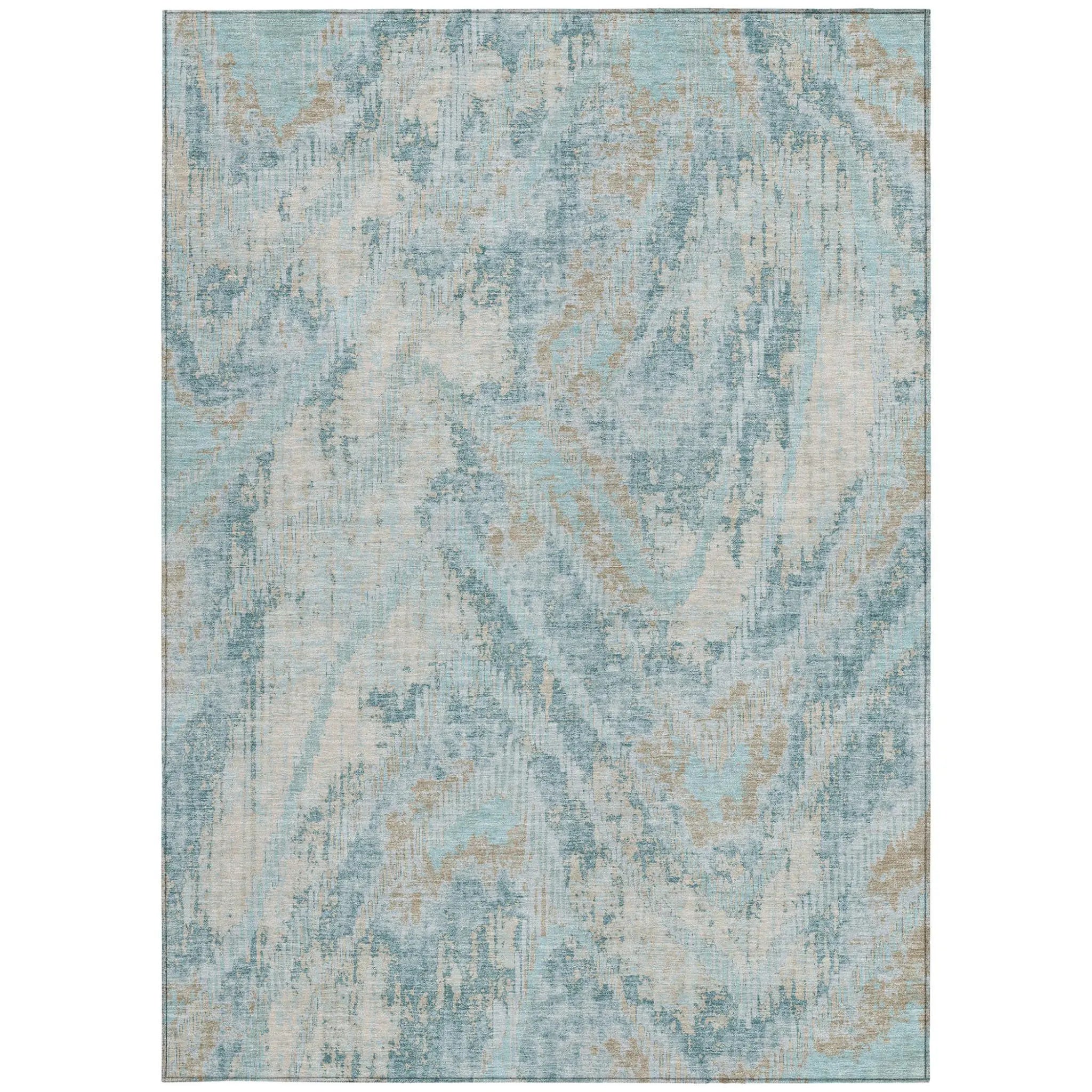 5' X 8' Sky Blue And Blue Abstract Washable Indoor Outdoor Area Rug Homeroots Outdoor