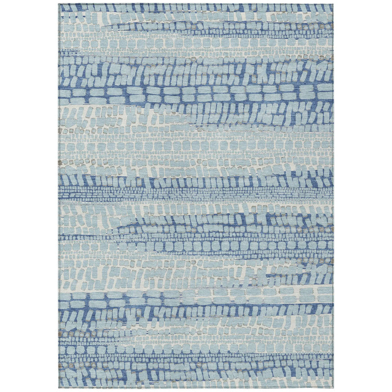 5' X 8' Sky Blue And Blue Abstract Washable Indoor Outdoor Area Rug Homeroots Outdoor