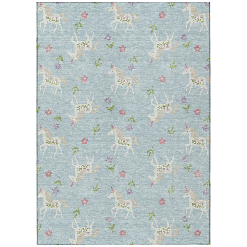 5' X 8' Sky Blue And Blue Floral Washable Indoor Outdoor Area Rug Homeroots Outdoor