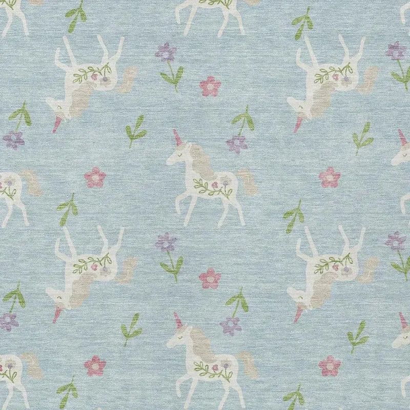 5' X 8' Sky Blue And Blue Floral Washable Indoor Outdoor Area Rug Homeroots Outdoor