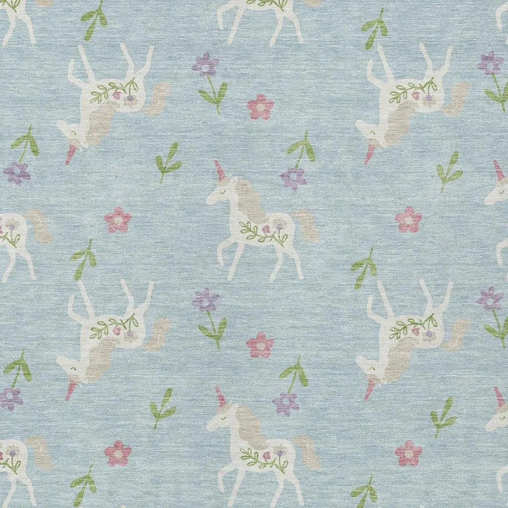 5' X 8' Sky Blue And Blue Floral Washable Indoor Outdoor Area Rug Homeroots Outdoor