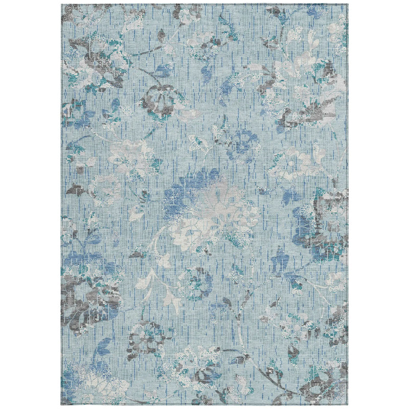 5' X 8' Sky Blue And Blue Floral Washable Indoor Outdoor Area Rug Homeroots Outdoor