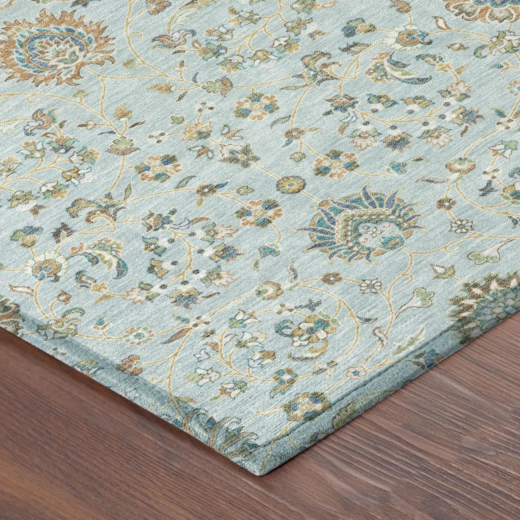 5' X 8' Sky Blue And Blue Floral Washable Indoor Outdoor Area Rug Homeroots Outdoor