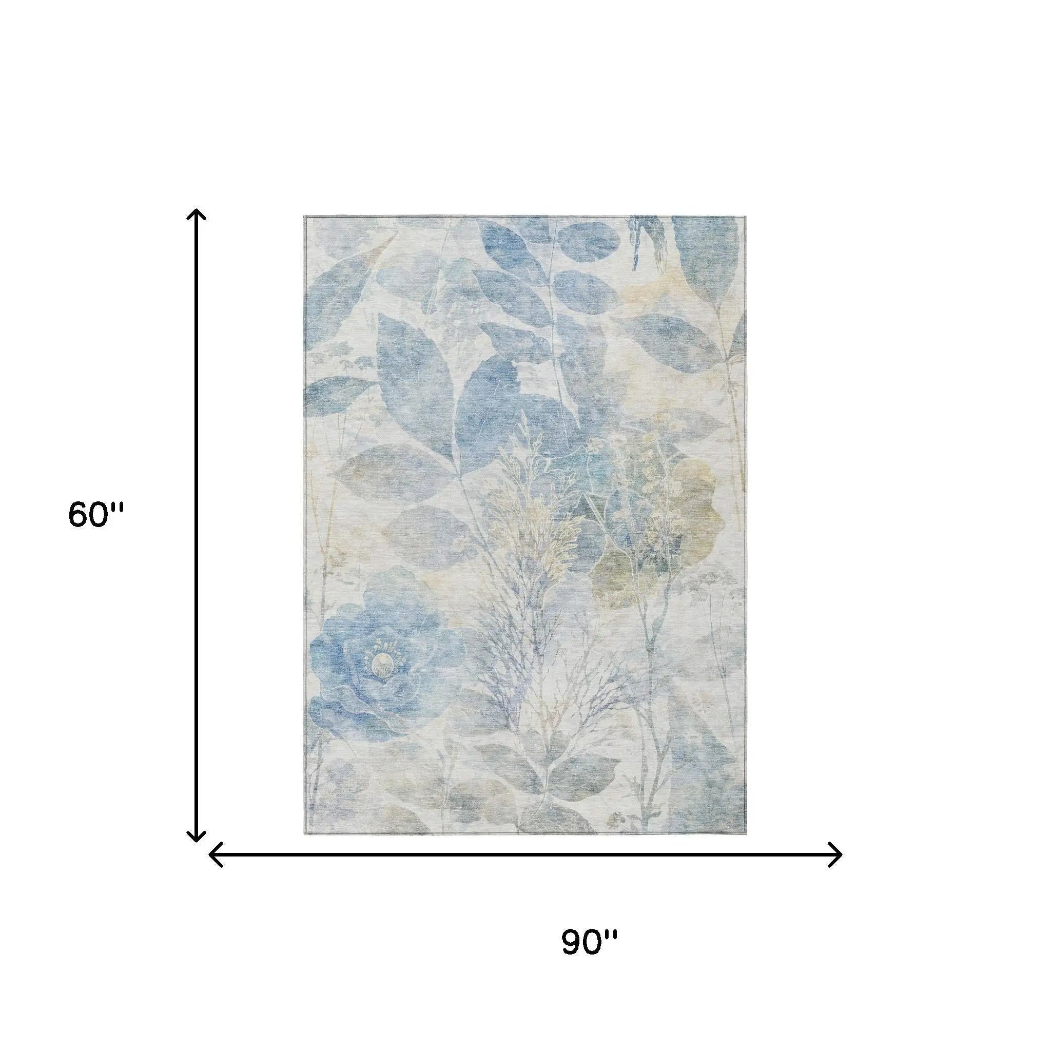5' X 8' Sky Blue And Blue Floral Washable Indoor Outdoor Area Rug Homeroots Outdoor