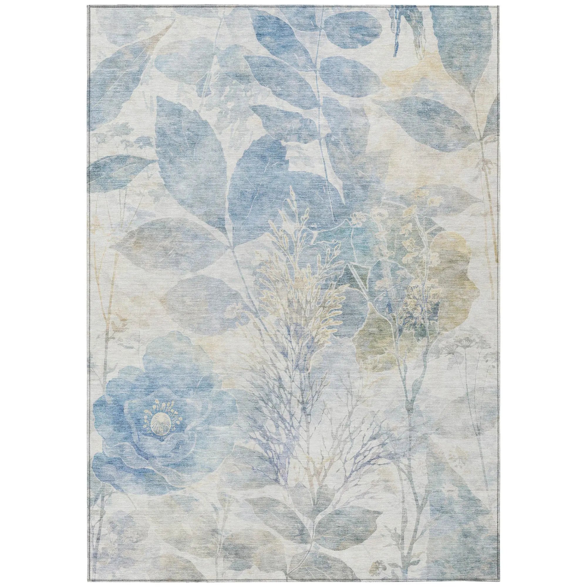5' X 8' Sky Blue And Blue Floral Washable Indoor Outdoor Area Rug Homeroots Outdoor