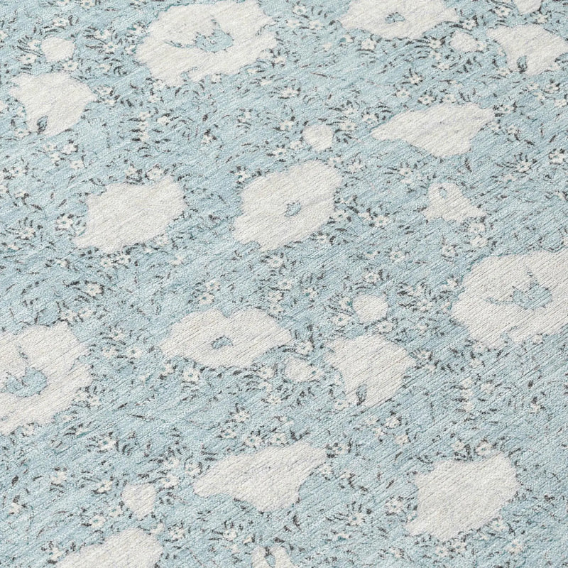 5' X 8' Sky Blue And Blue Floral Washable Indoor Outdoor Area Rug Homeroots Outdoor