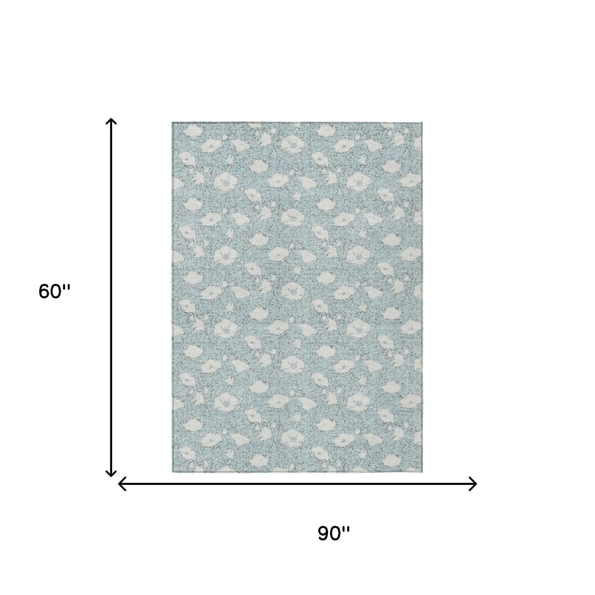 5' X 8' Sky Blue And Blue Floral Washable Indoor Outdoor Area Rug Homeroots Outdoor
