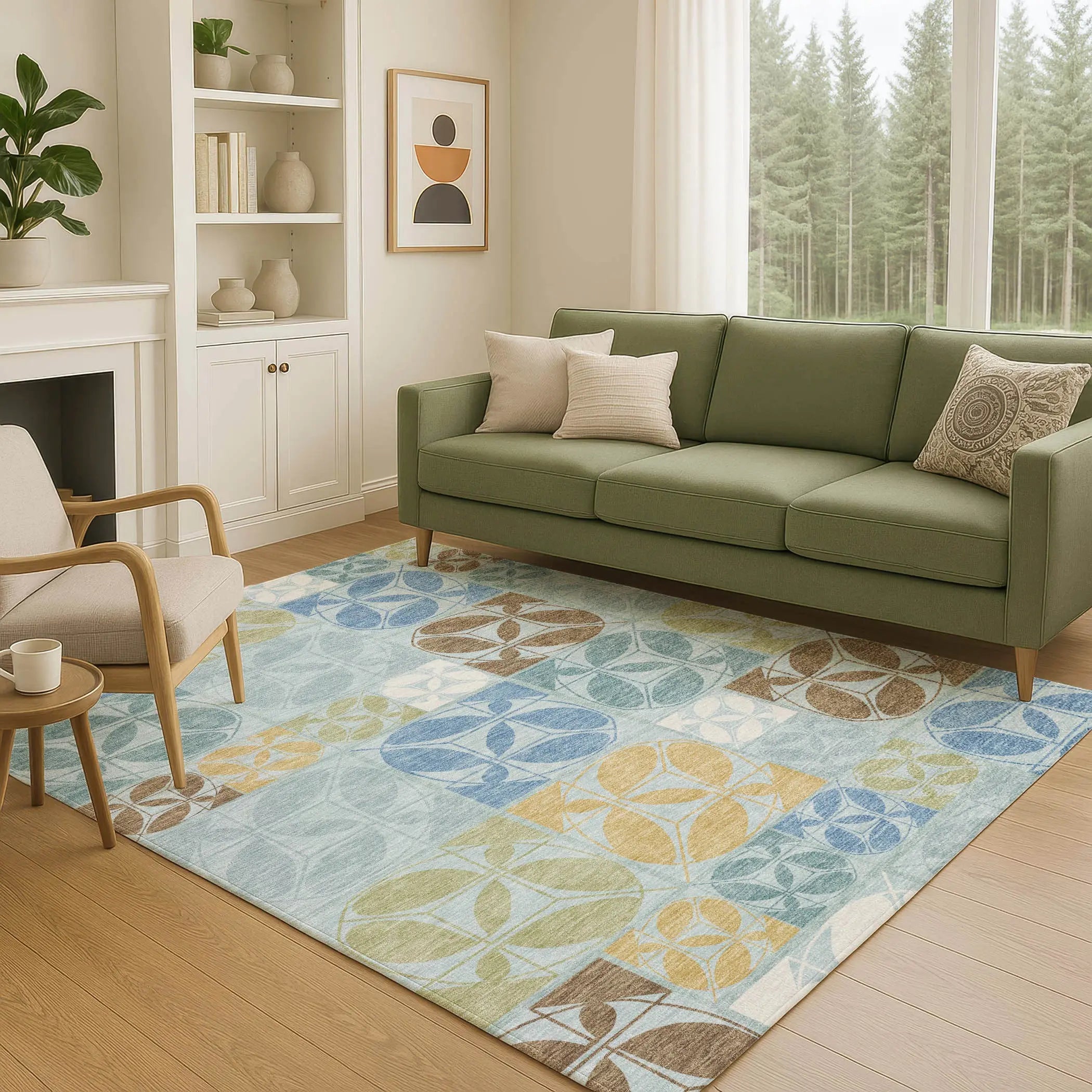 5' X 8' Sky Blue And Blue Geometric Washable Indoor Outdoor Area Rug Homeroots Outdoor