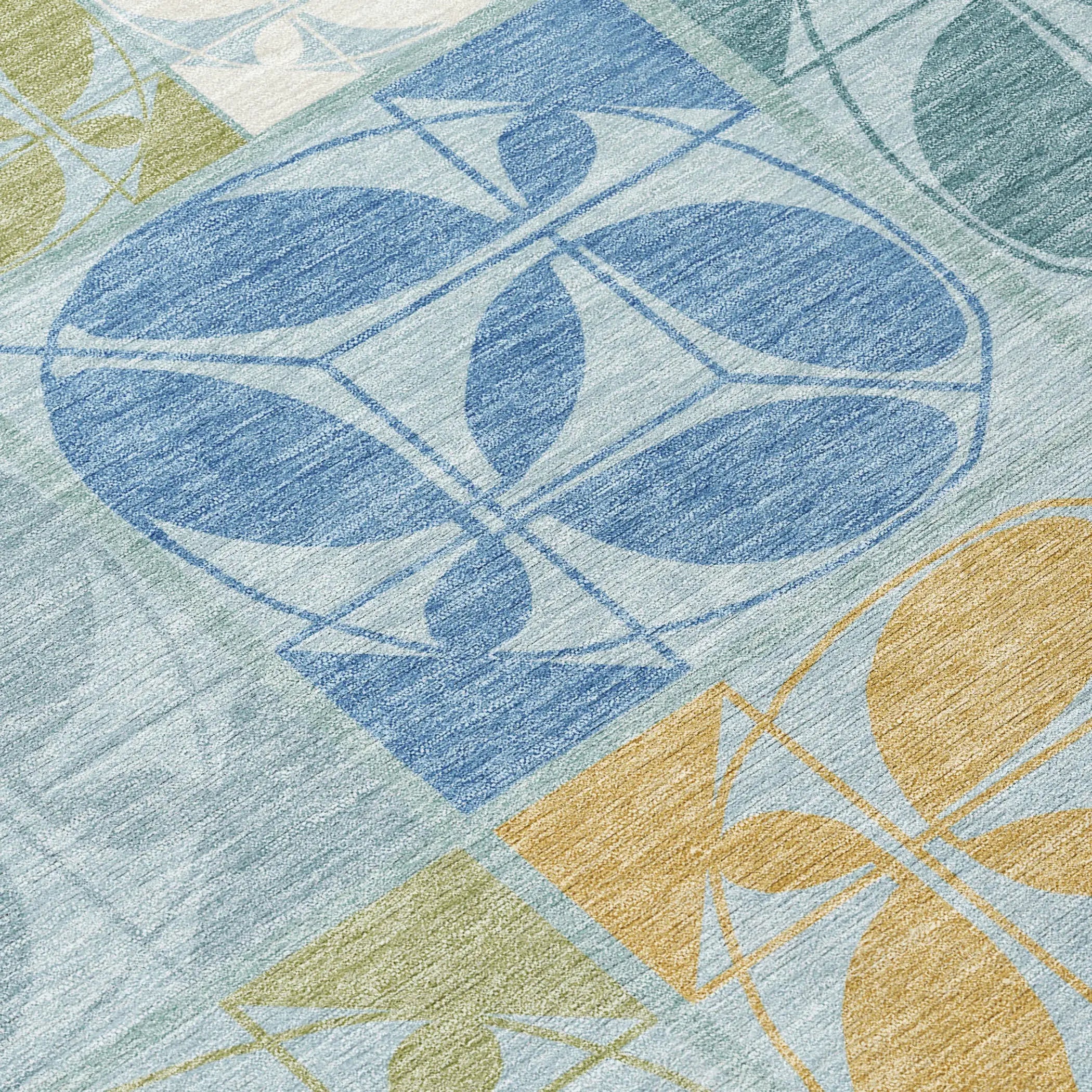 5' X 8' Sky Blue And Blue Geometric Washable Indoor Outdoor Area Rug Homeroots Outdoor
