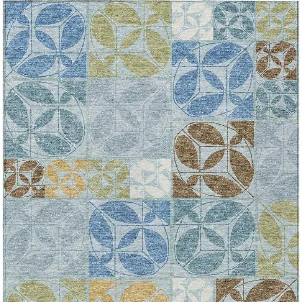 5' X 8' Sky Blue And Blue Geometric Washable Indoor Outdoor Area Rug Homeroots Outdoor