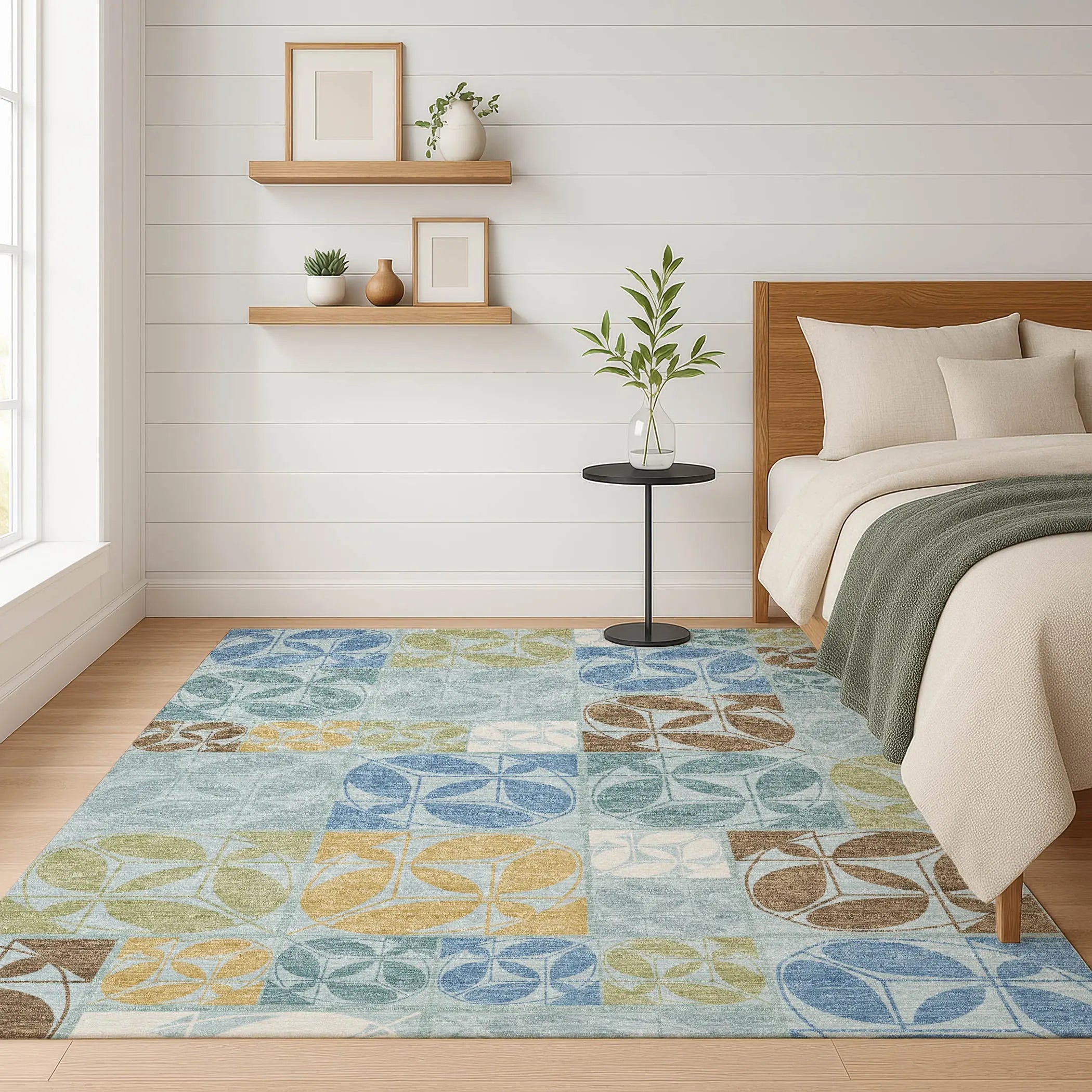 5' X 8' Sky Blue And Blue Geometric Washable Indoor Outdoor Area Rug Homeroots Outdoor