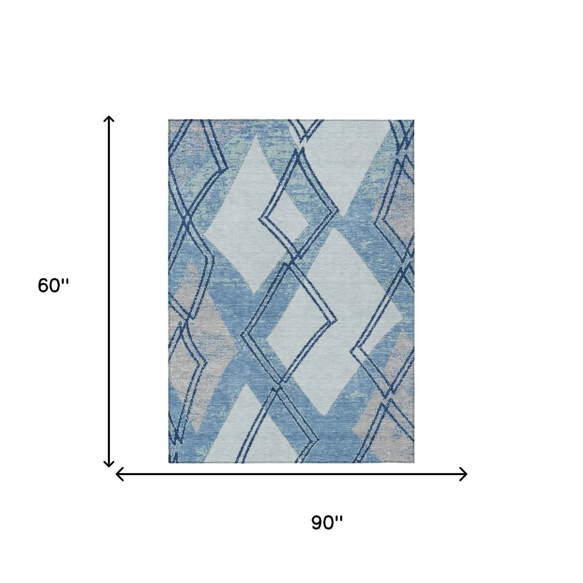 5' X 8' Sky Blue And Blue Geometric Washable Indoor Outdoor Area Rug Homeroots Outdoor