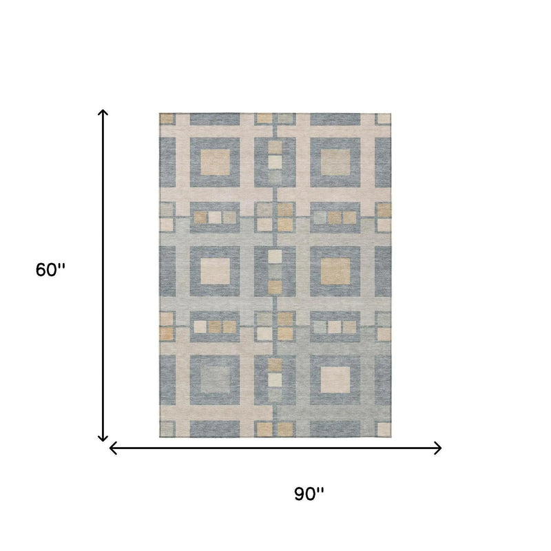 5' X 8' Sky Blue And Blue Geometric Washable Indoor Outdoor Area Rug Homeroots Outdoor