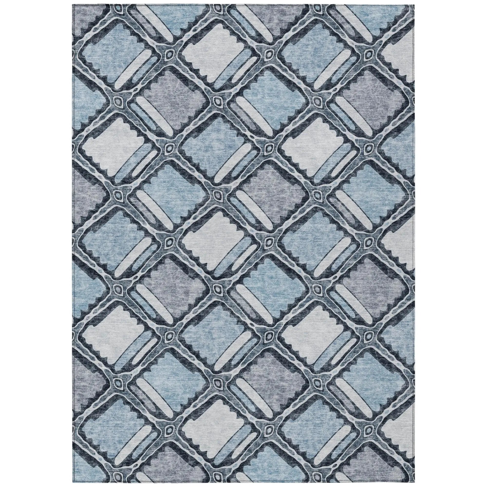 5' X 8' Sky Blue And Blue Geometric Washable Indoor Outdoor Area Rug Homeroots Outdoor
