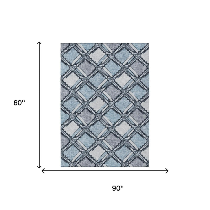 5' X 8' Sky Blue And Blue Geometric Washable Indoor Outdoor Area Rug Homeroots Outdoor