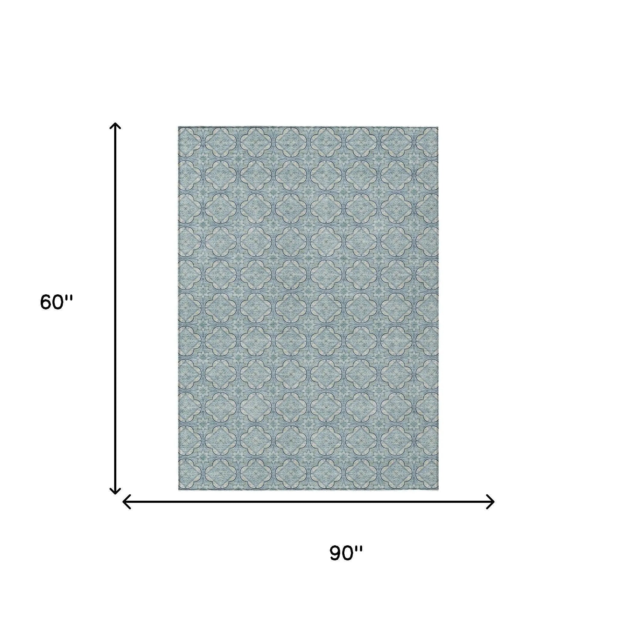 5' X 8' Sky Blue And Blue Geometric Washable Indoor Outdoor Area Rug Homeroots Outdoor