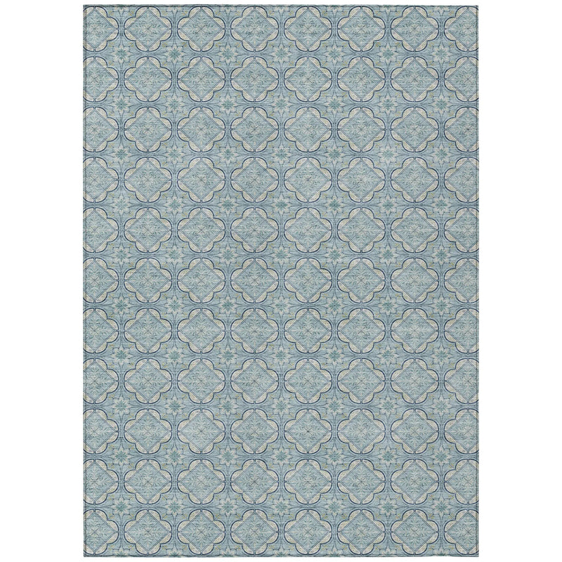 5' X 8' Sky Blue And Blue Geometric Washable Indoor Outdoor Area Rug Homeroots Outdoor