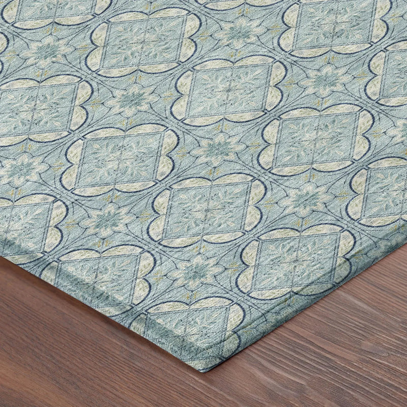 5' X 8' Sky Blue And Blue Geometric Washable Indoor Outdoor Area Rug Homeroots Outdoor