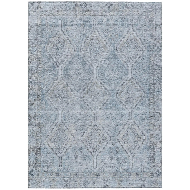 5' X 8' Sky Blue And Blue Geometric Washable Indoor Outdoor Area Rug Homeroots Outdoor