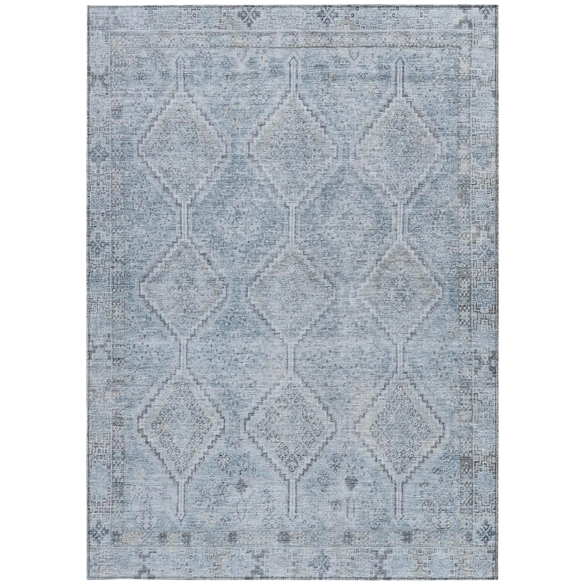 5' X 8' Sky Blue And Blue Geometric Washable Indoor Outdoor Area Rug Homeroots Outdoor