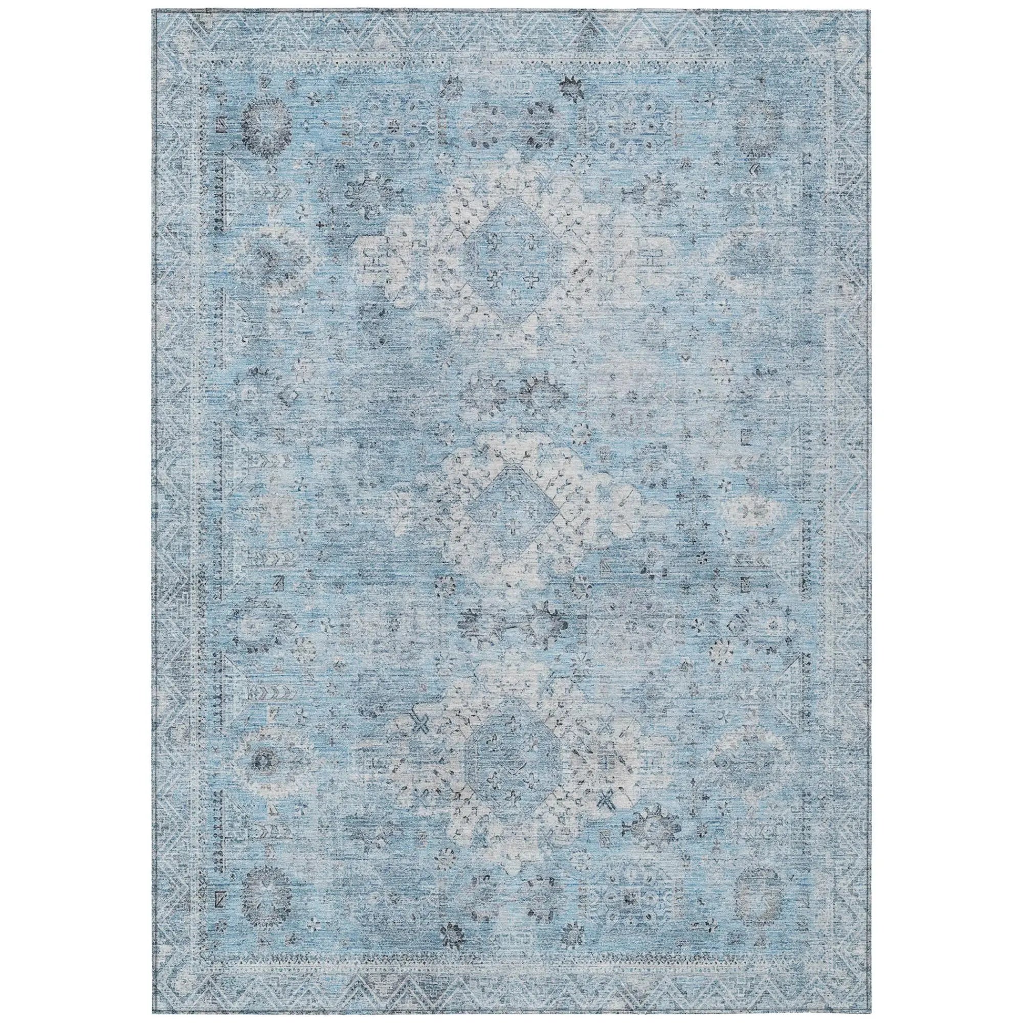 5' X 8' Sky Blue And Blue Oriental Washable Indoor Outdoor Area Rug Homeroots Outdoor