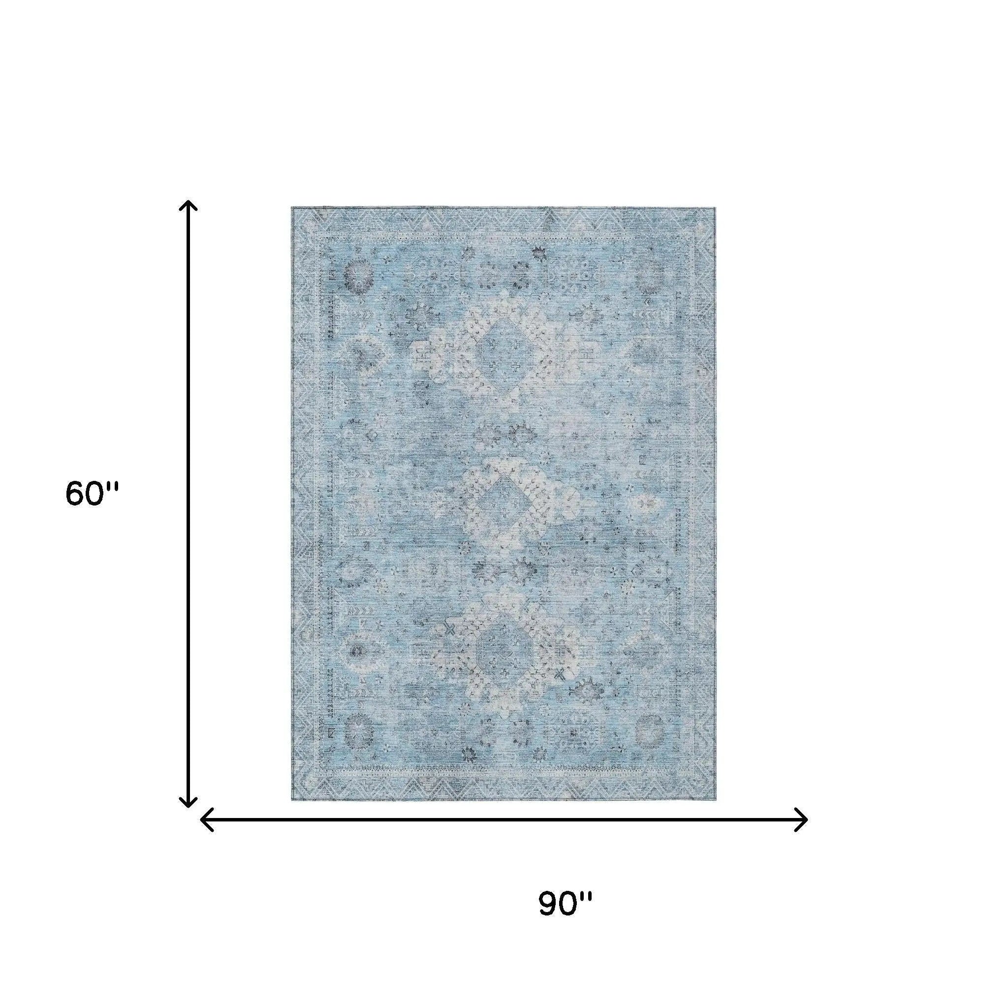 5' X 8' Sky Blue And Blue Oriental Washable Indoor Outdoor Area Rug Homeroots Outdoor