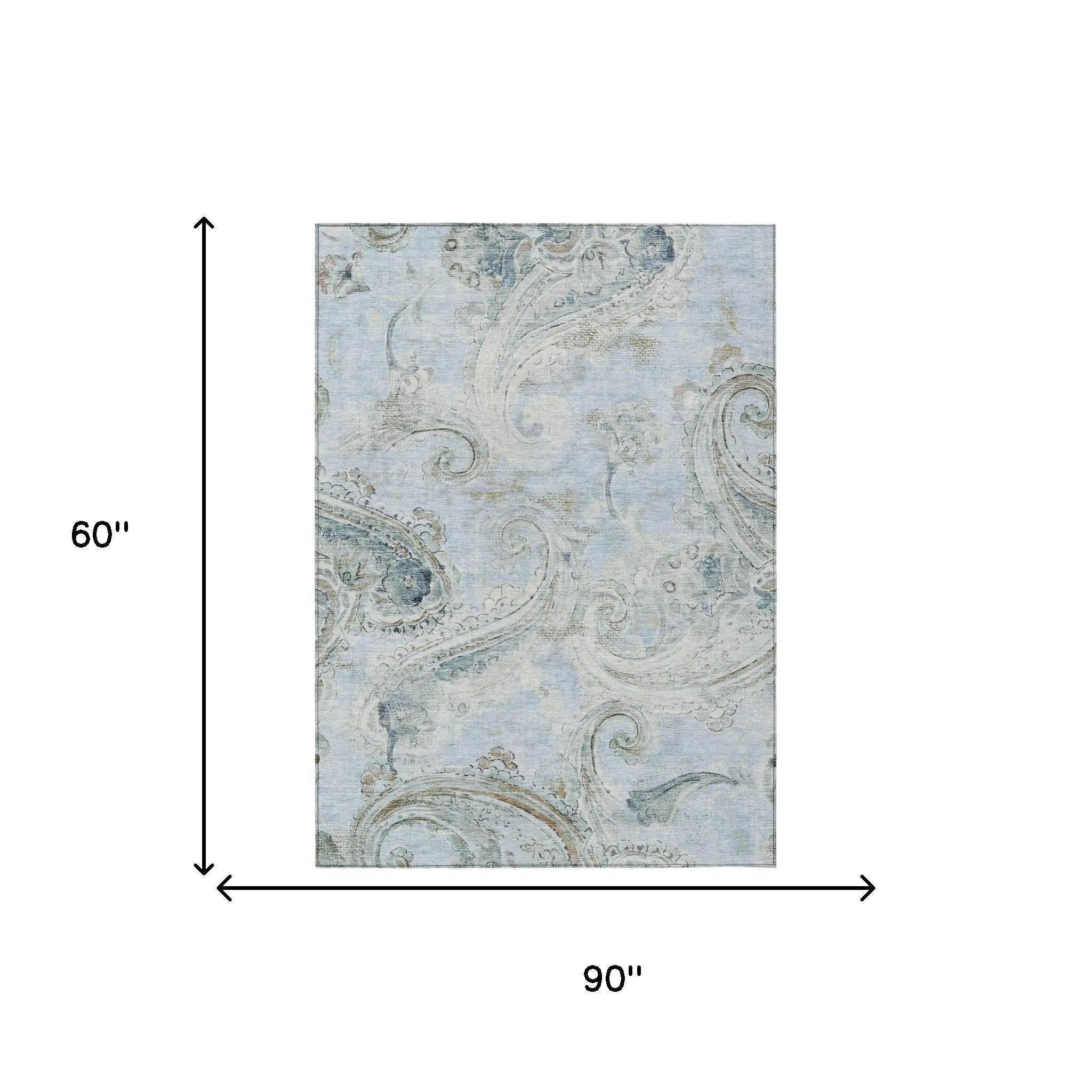 5' X 8' Sky Blue And Blue Paisley Washable Indoor Outdoor Area Rug Homeroots Outdoor