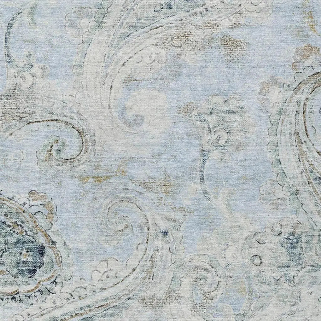 5' X 8' Sky Blue And Blue Paisley Washable Indoor Outdoor Area Rug Homeroots Outdoor