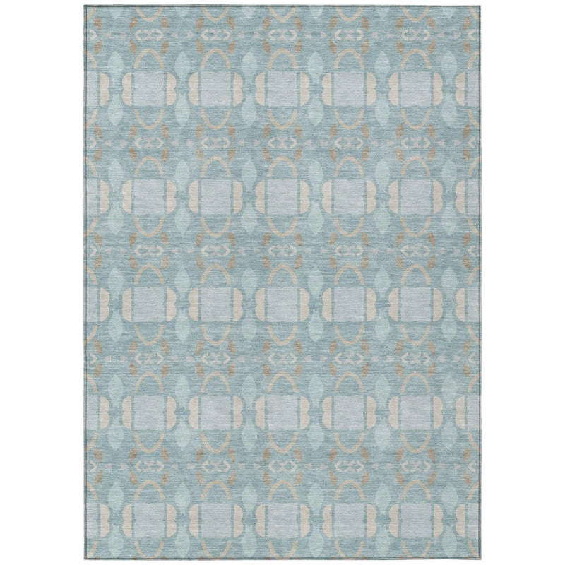5' X 8' Sky Blue And Blue Striped Washable Indoor Outdoor Area Rug Homeroots Outdoor