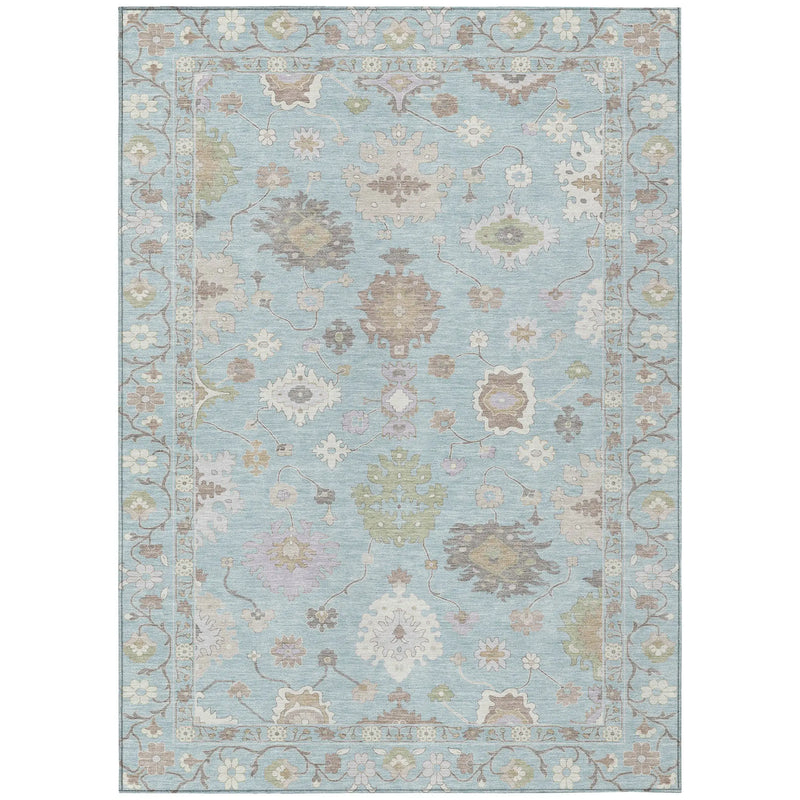 5' X 8' Sky Blue And Copper Oriental Washable Indoor Outdoor Area Rug Homeroots Outdoor