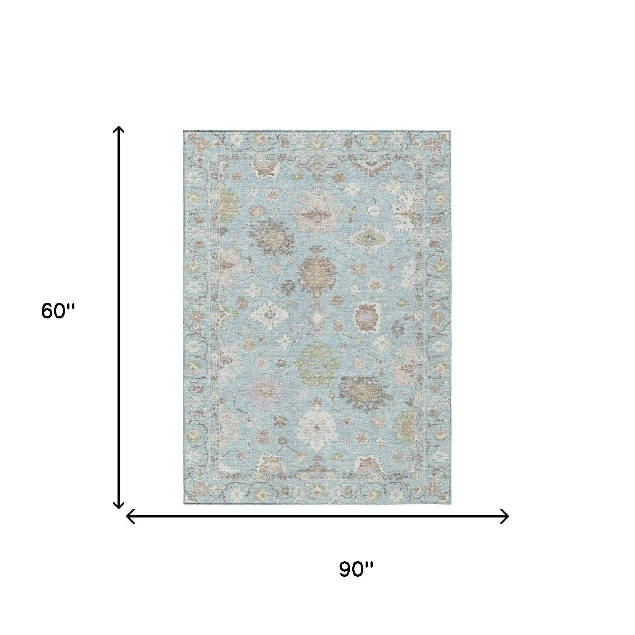 5' X 8' Sky Blue And Copper Oriental Washable Indoor Outdoor Area Rug Homeroots Outdoor