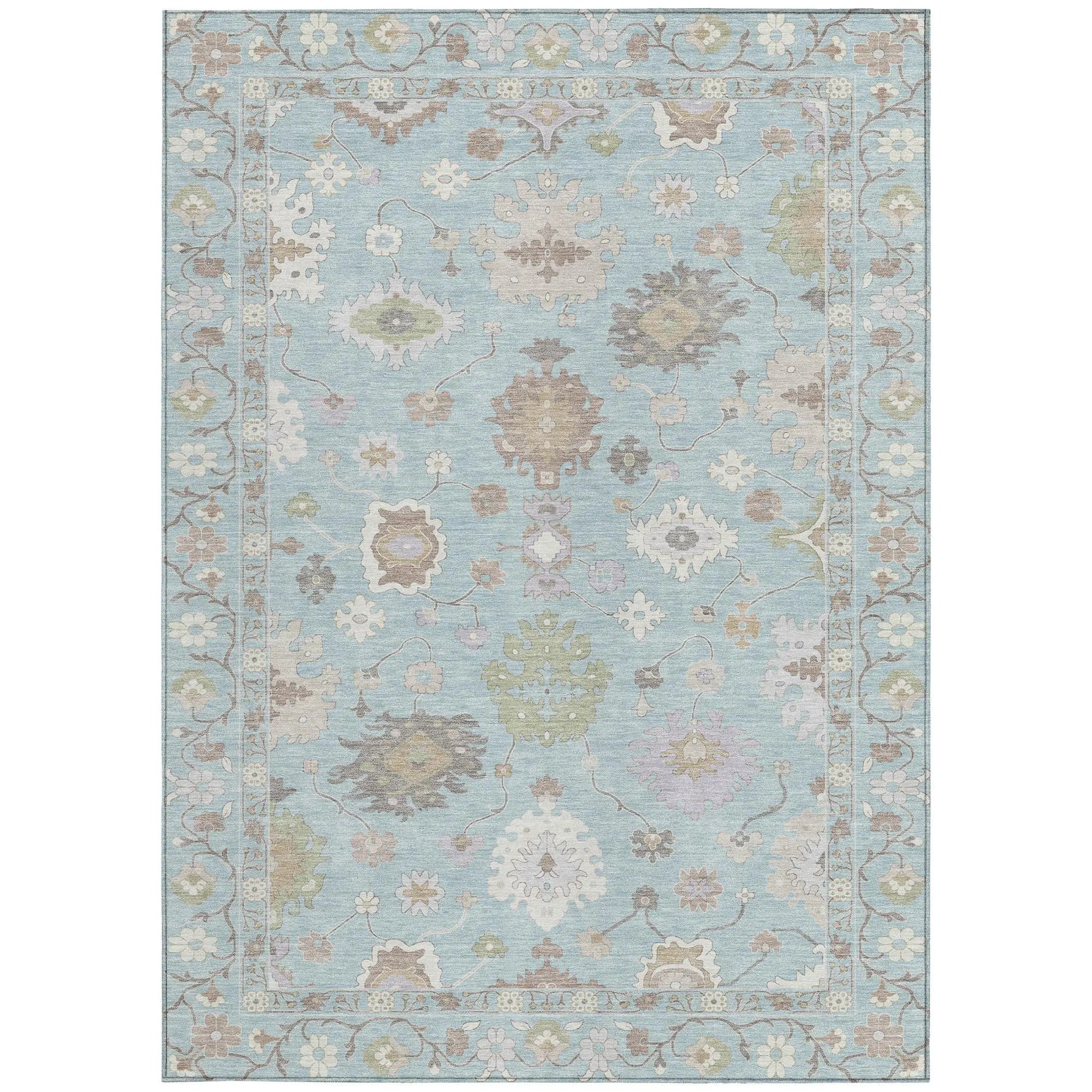 5' X 8' Sky Blue And Copper Oriental Washable Indoor Outdoor Area Rug Homeroots Outdoor