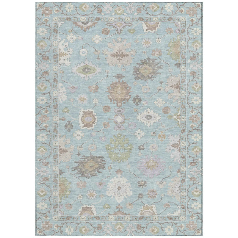 5' X 8' Sky Blue And Copper Oriental Washable Indoor Outdoor Area Rug Homeroots Outdoor