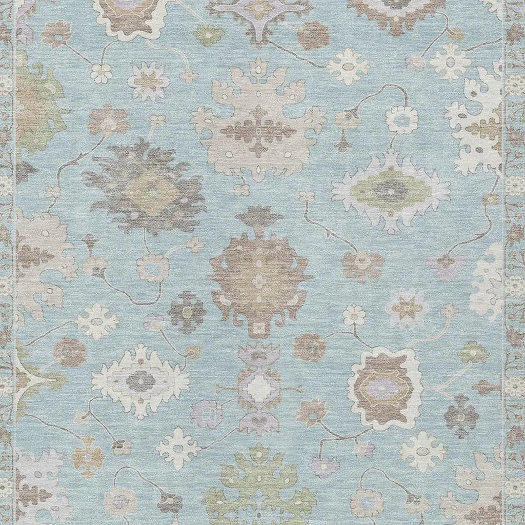 5' X 8' Sky Blue And Copper Oriental Washable Indoor Outdoor Area Rug Homeroots Outdoor
