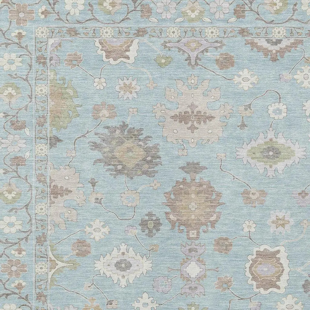 5' X 8' Sky Blue And Copper Oriental Washable Indoor Outdoor Area Rug Homeroots Outdoor