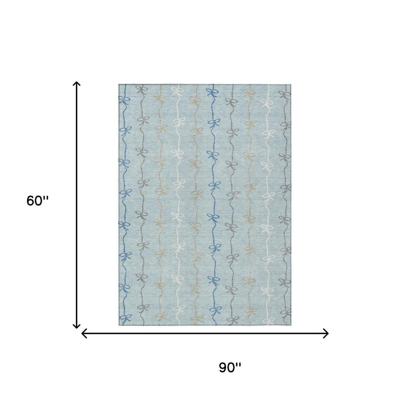 5' X 8' Sky Blue And Denim Blue Southwestern Washable Indoor Outdoor Area Rug Homeroots Outdoor