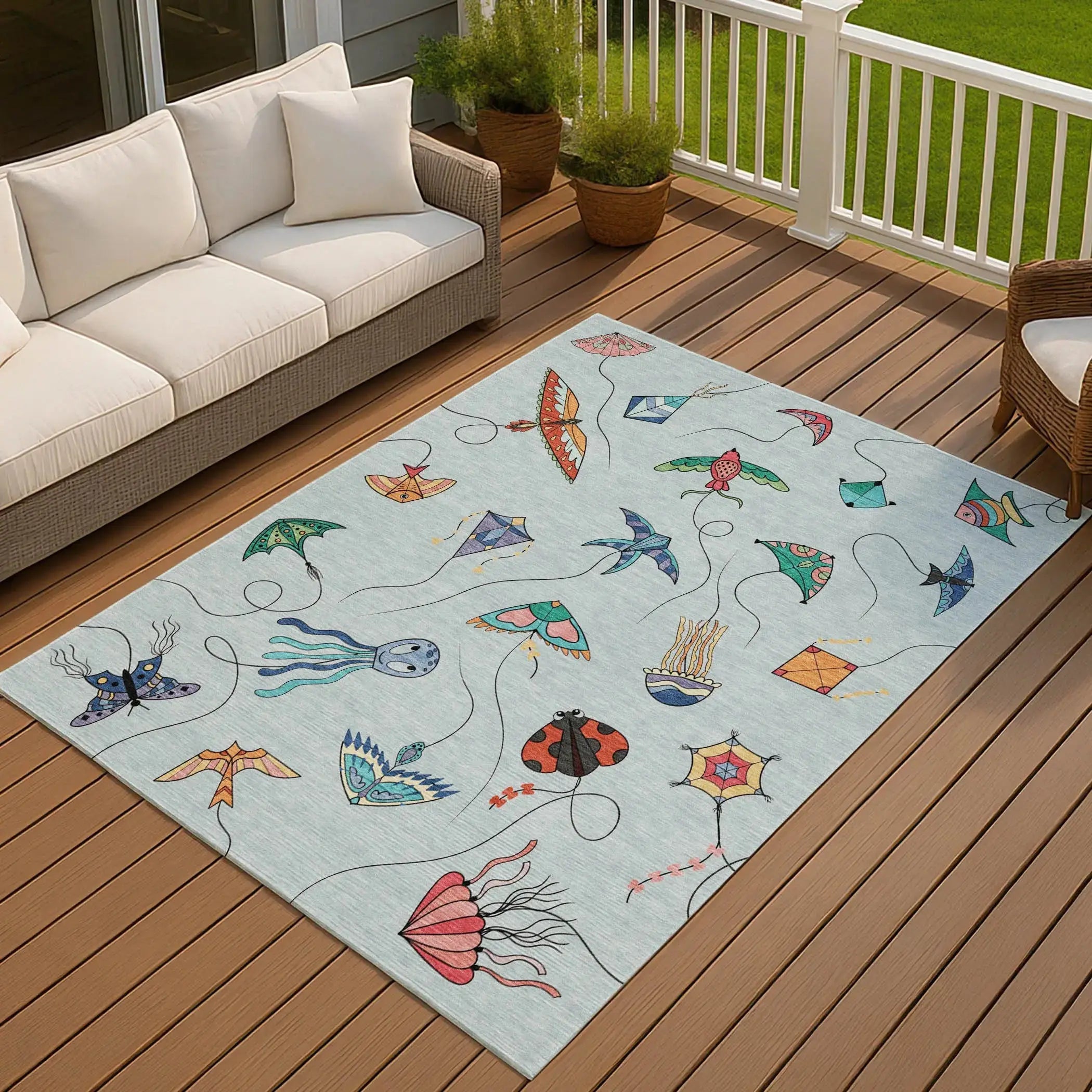 5' X 8' Sky Blue And Gold Geometric Washable Indoor Outdoor Area Rug Homeroots Outdoor