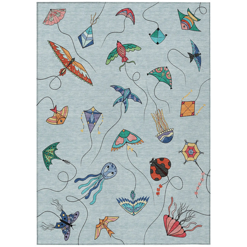 5' X 8' Sky Blue And Gold Geometric Washable Indoor Outdoor Area Rug Homeroots Outdoor