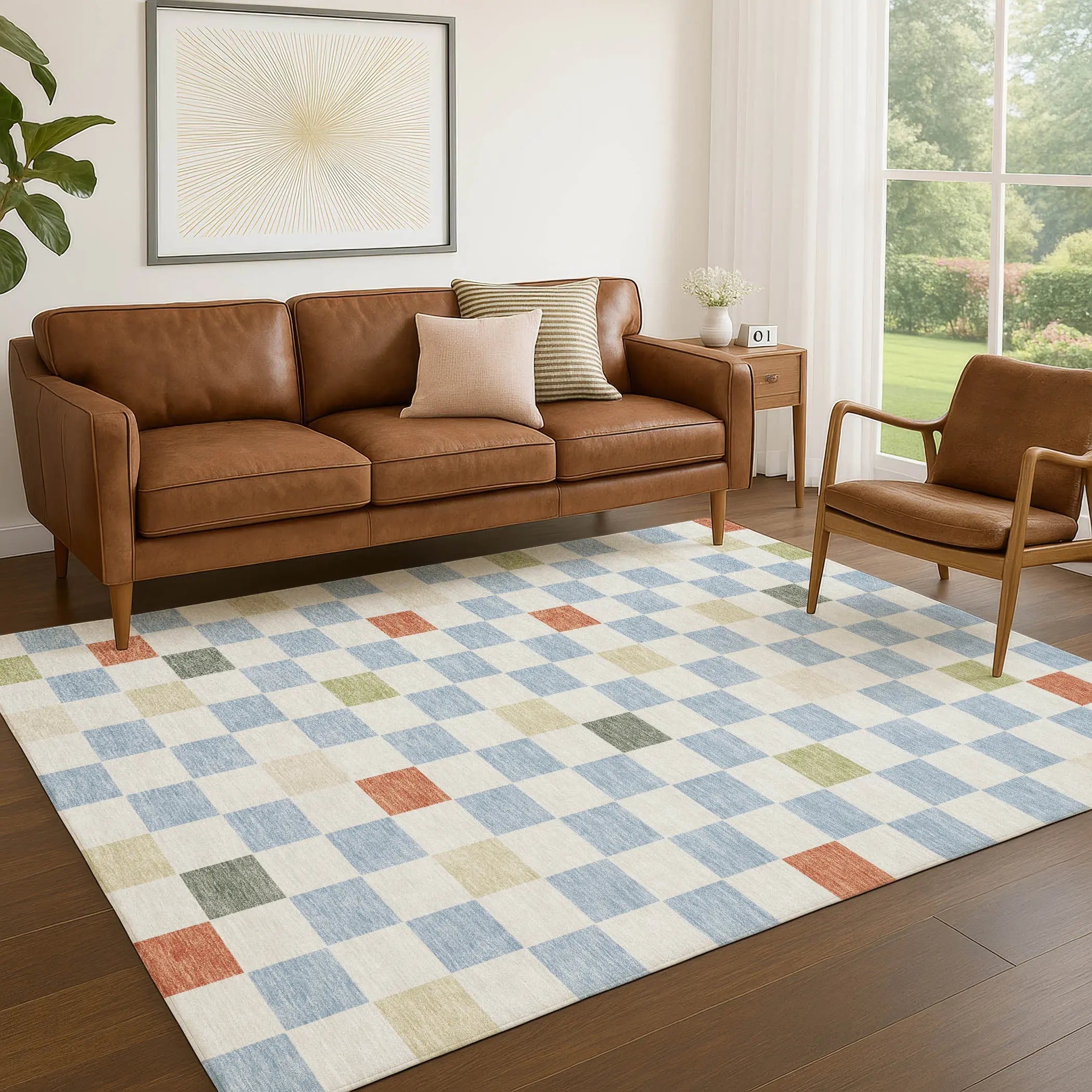 5' X 8' Sky Blue And Gray Geometric Washable Indoor Outdoor Area Rug Homeroots Outdoor