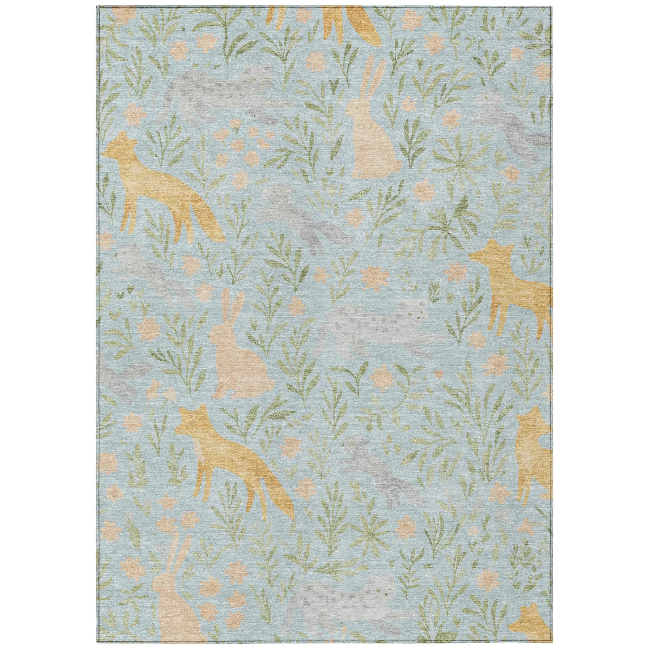 5' X 8' Sky Blue And Green Botanical Leaves Washable Indoor Outdoor Area Rug Homeroots Outdoor