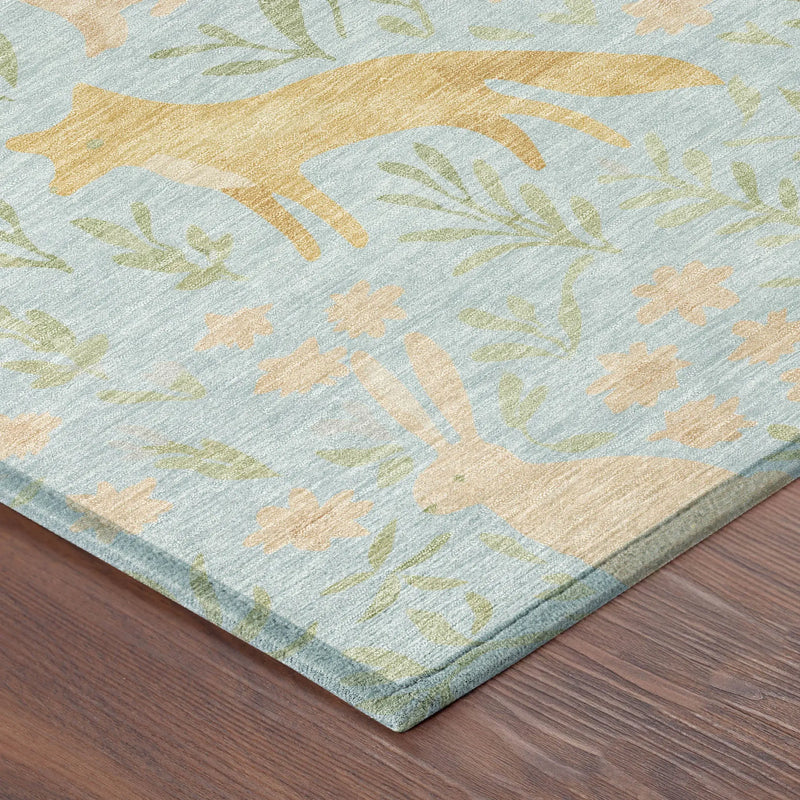 5' X 8' Sky Blue And Green Botanical Leaves Washable Indoor Outdoor Area Rug Homeroots Outdoor