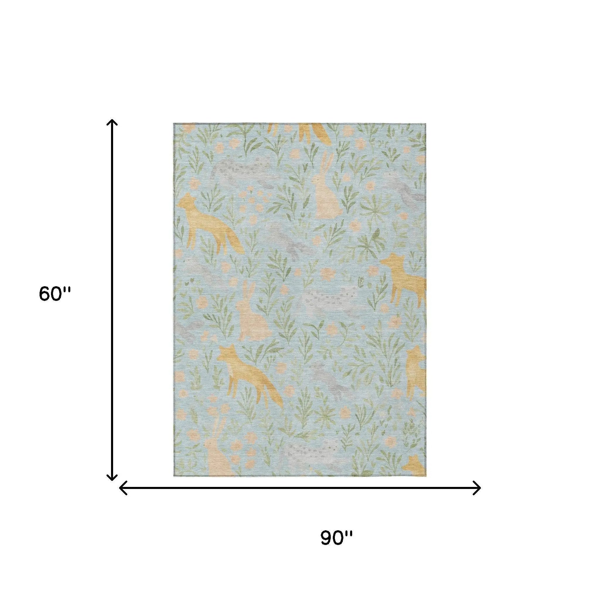 5' X 8' Sky Blue And Green Botanical Leaves Washable Indoor Outdoor Area Rug Homeroots Outdoor