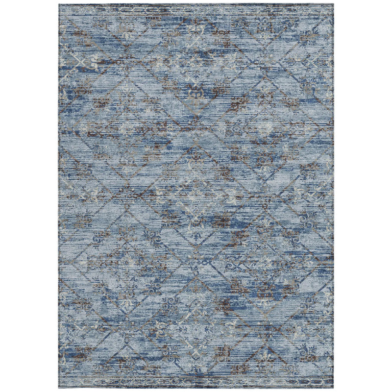 5' X 8' Sky Blue And Ivory Geometric Washable Indoor Outdoor Area Rug Homeroots Outdoor