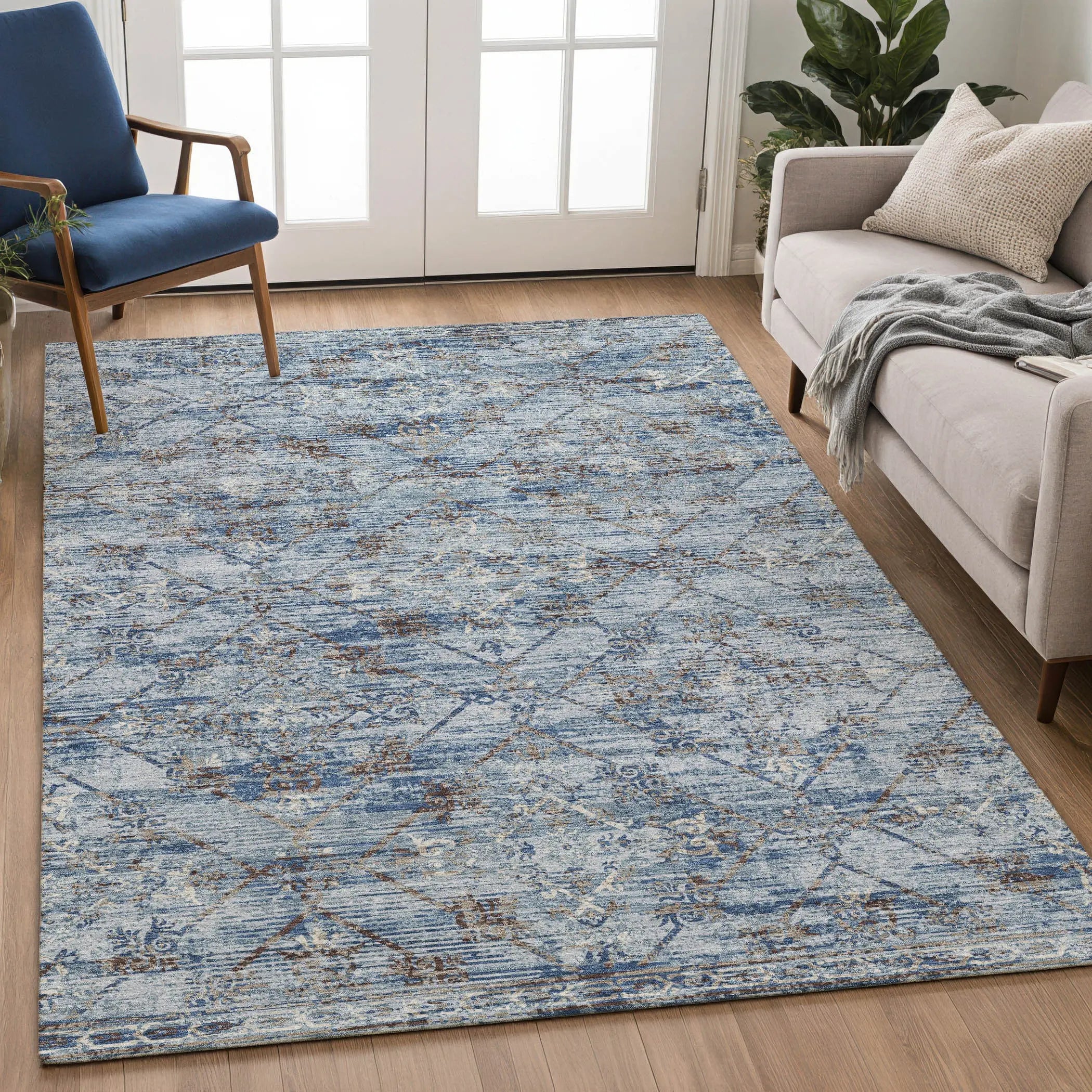 5' X 8' Sky Blue And Ivory Geometric Washable Indoor Outdoor Area Rug Homeroots Outdoor