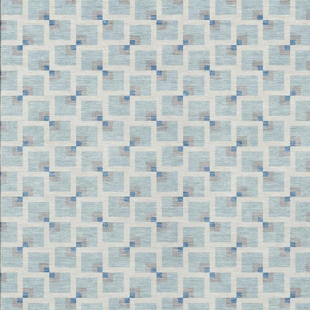 5' X 8' Sky Blue And Ivory Geometric Washable Indoor Outdoor Area Rug Homeroots Outdoor