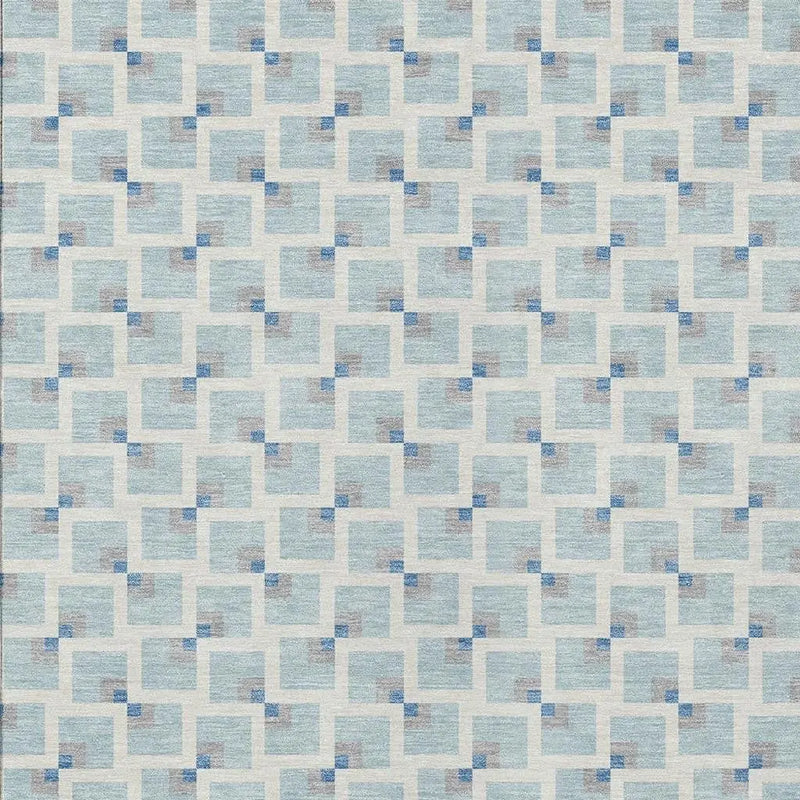 5' X 8' Sky Blue And Ivory Geometric Washable Indoor Outdoor Area Rug Homeroots Outdoor