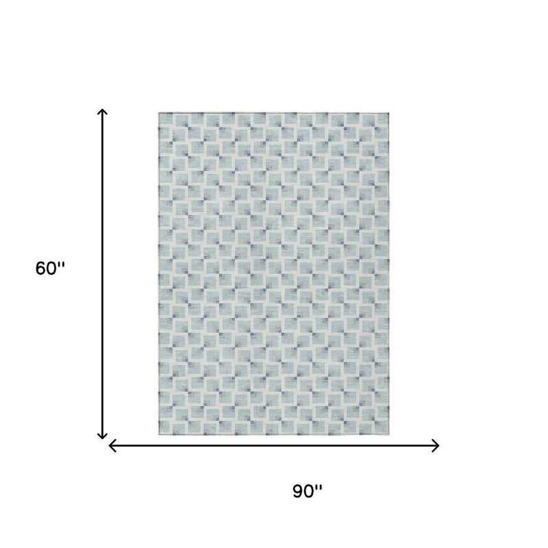 5' X 8' Sky Blue And Ivory Geometric Washable Indoor Outdoor Area Rug Homeroots Outdoor